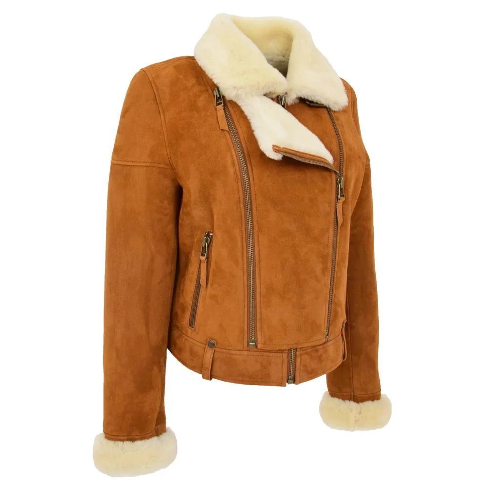 Women Shearling Suede Leather Jacket