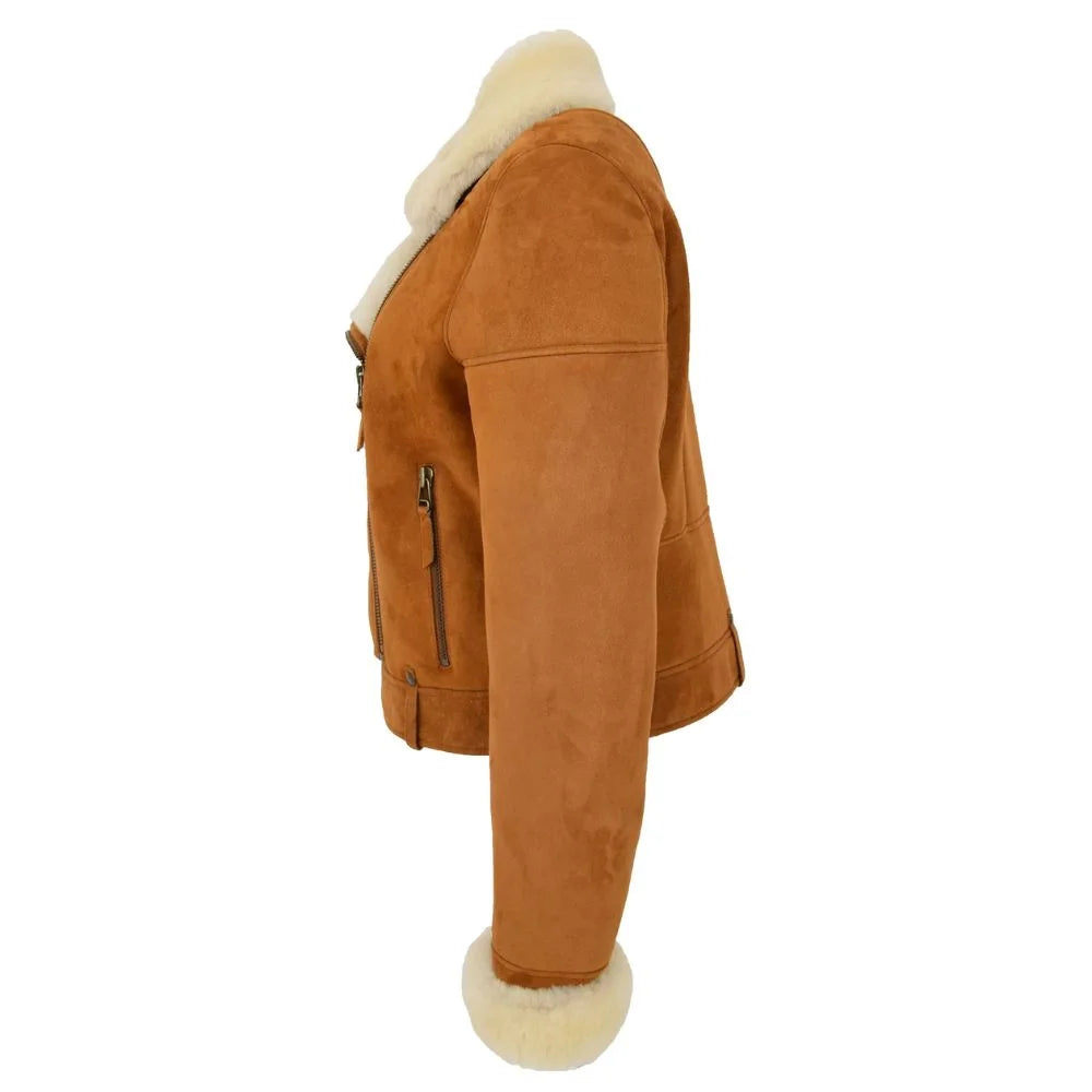 Women Shearling Suede Leather Jacket