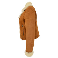 Women Shearling Suede Leather Jacket