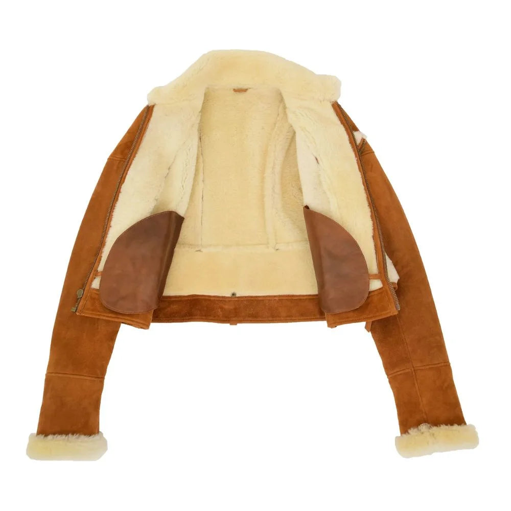 Women Shearling Suede Leather Jacket