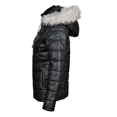 Women Snow’s Winter Fur Trimmed Puffer Leather Jacket