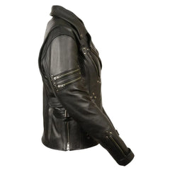 Women's Black Leather Studded Asymmetrical Jacket