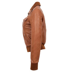 Women Tan Brown Leather Bomber Jacket