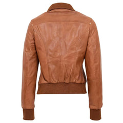Women Tan Brown Leather Bomber Jacket