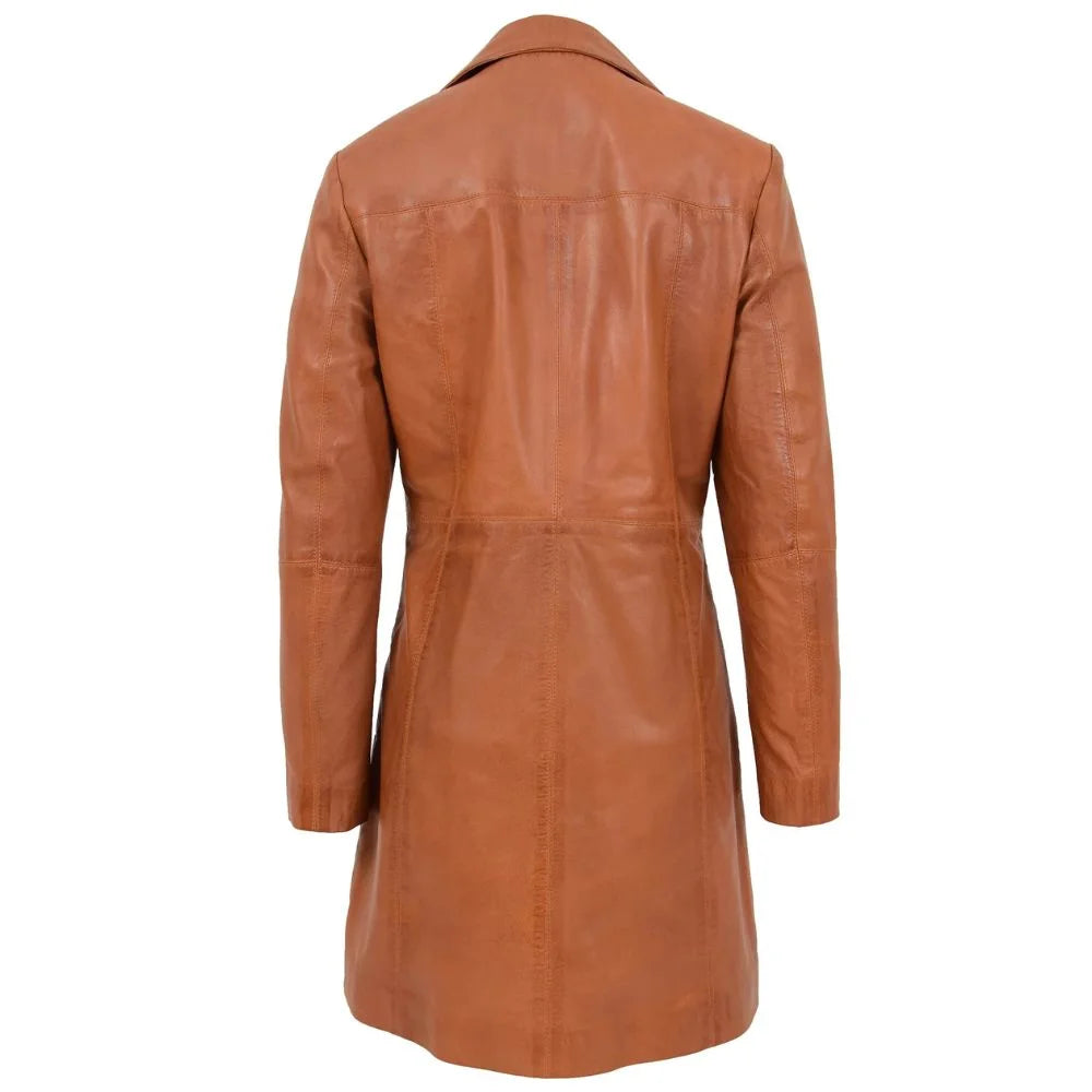 Women Tan Leather Long Coat