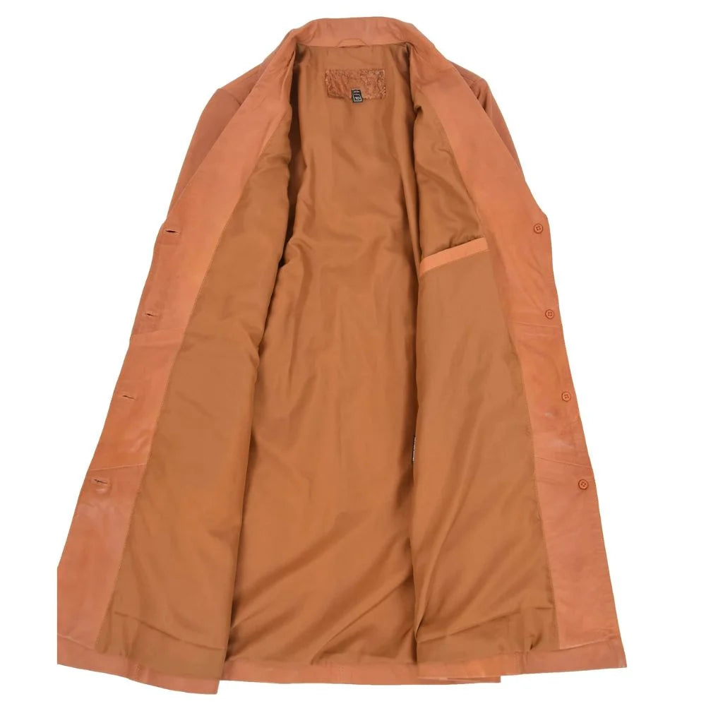 Women Tan Leather Long Coat