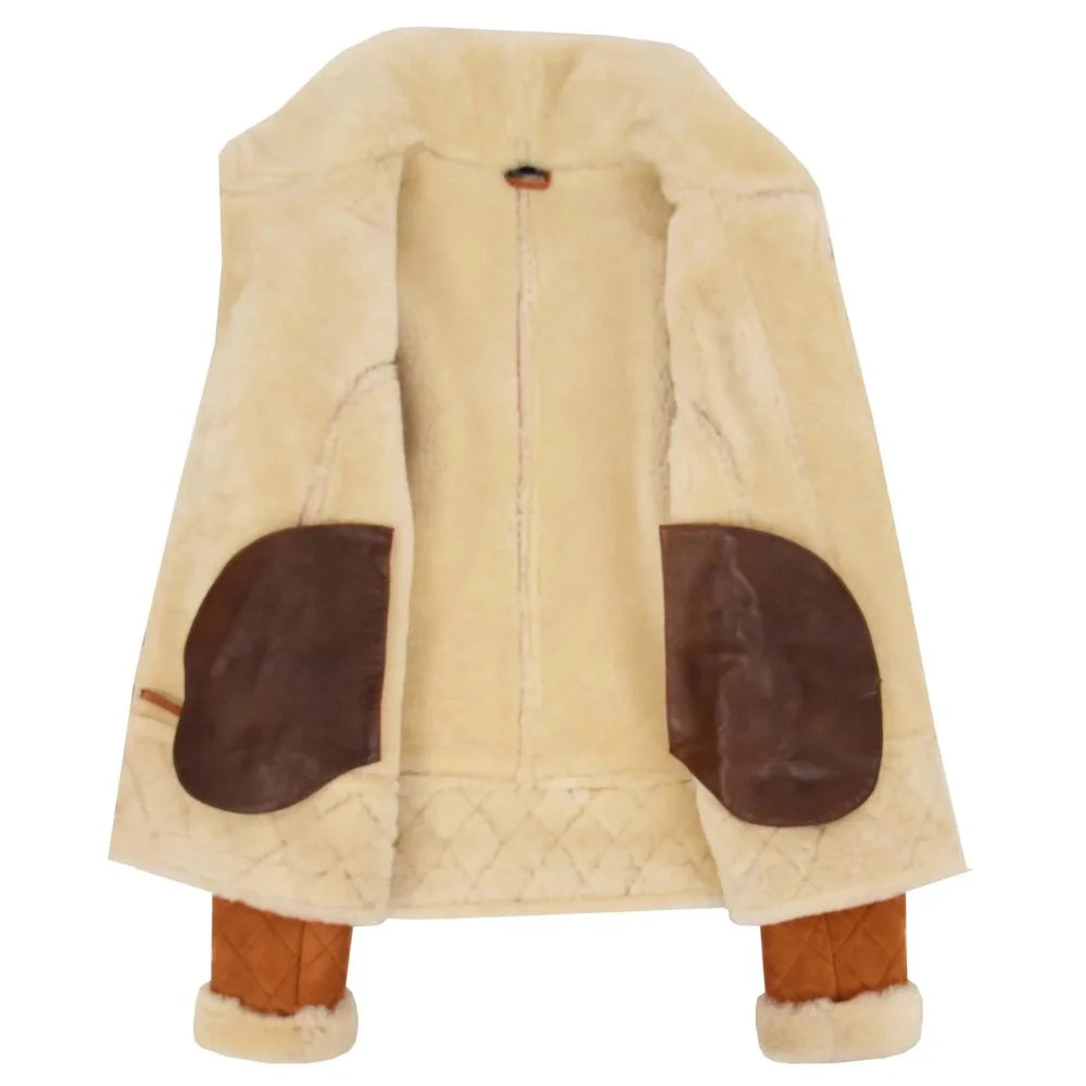 Women Tan Suede Shearling Bomber Jacket