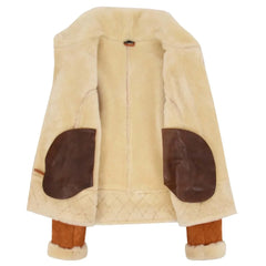 Women Tan Suede Shearling Bomber Jacket
