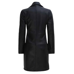 Black Leather Button-Front Long-Length Coat