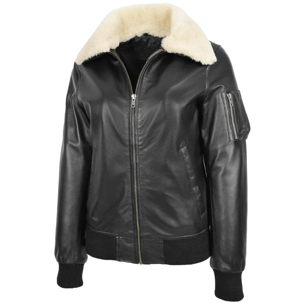 Women Winter Shearling Bomber Jacket