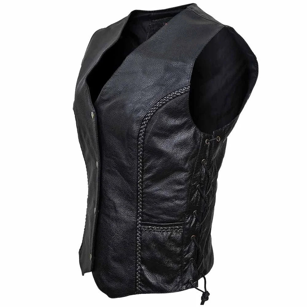Women Classic Black Leather Vest