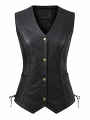 Women's Classic Black Leather Vest, front view