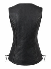 Women's Classic Black Leather Vest, back view
