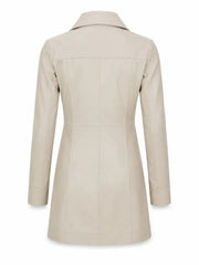 Women Long Beige Leather Coat Back 