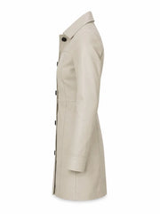 Women Long Beige Leather Coat Left 