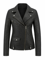 Women's Vintage-Inspired Leather Jacket, front view