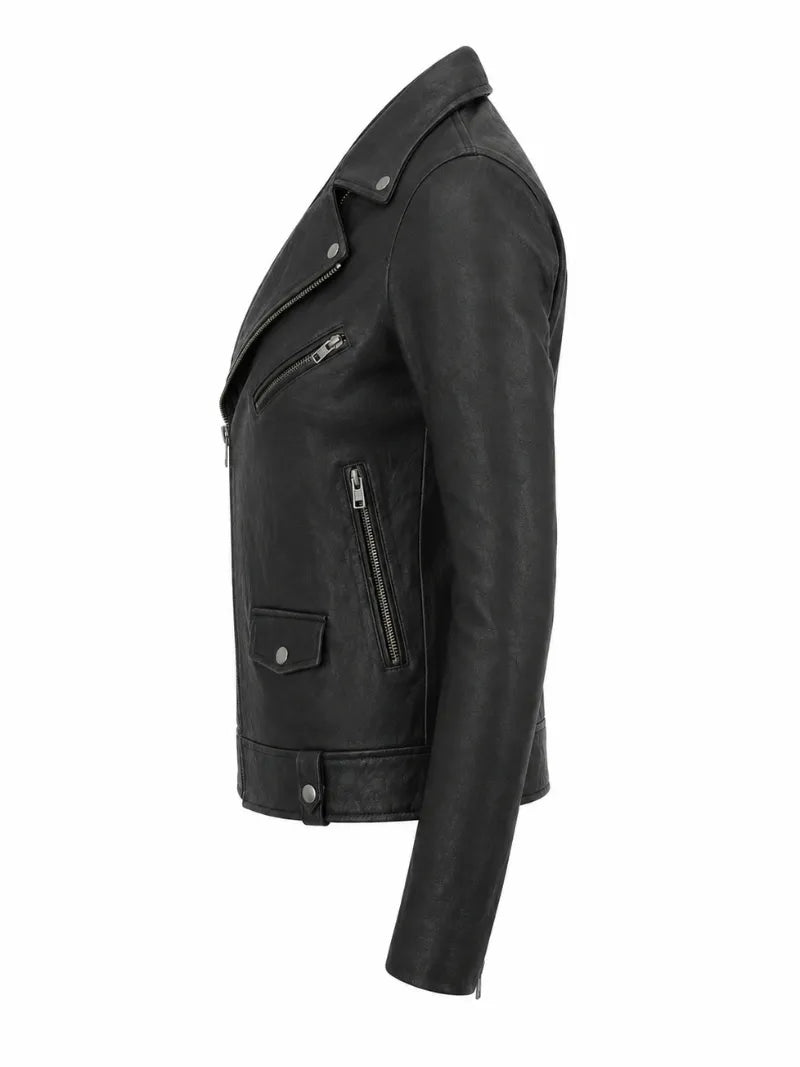 Women's Vintage-Inspired Leather Jacket, collar detail