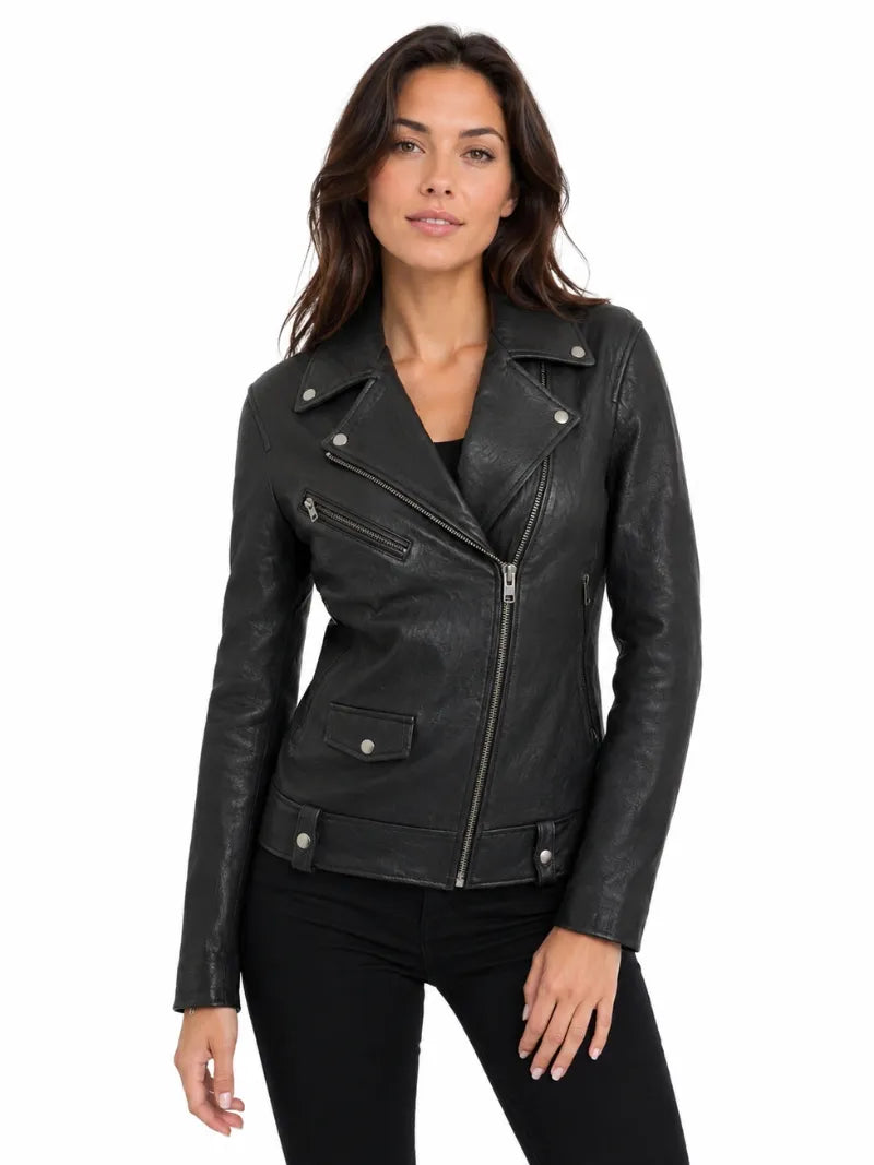 Women's Vintage-Inspired Leather Jacket, closure detail
