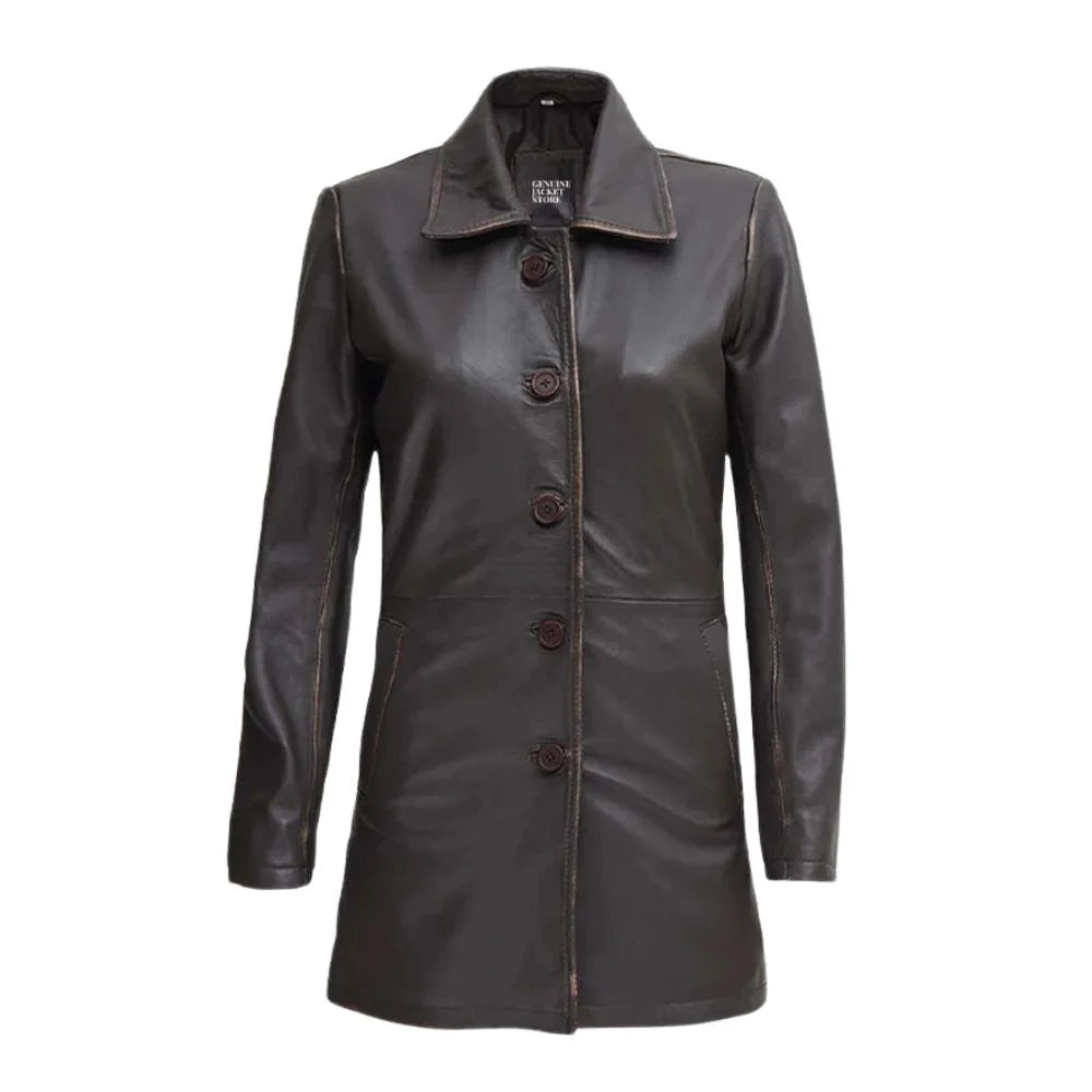 Women Vintage-Inspired Vintage Leather Coat
