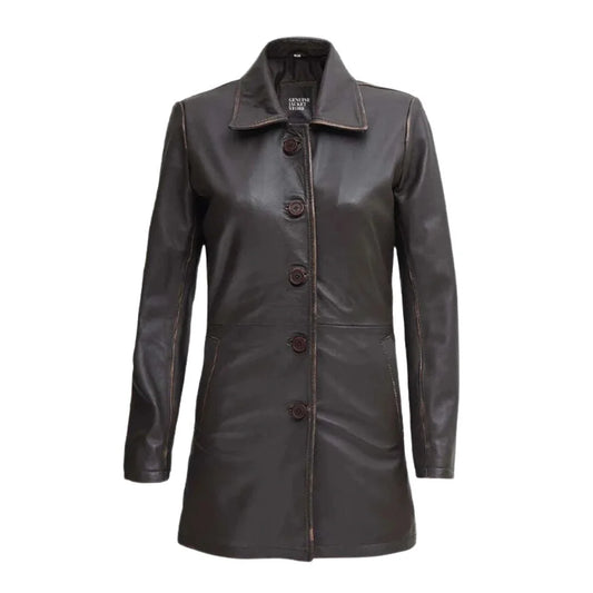 Women Vintage-Inspired Vintage Leather Coat