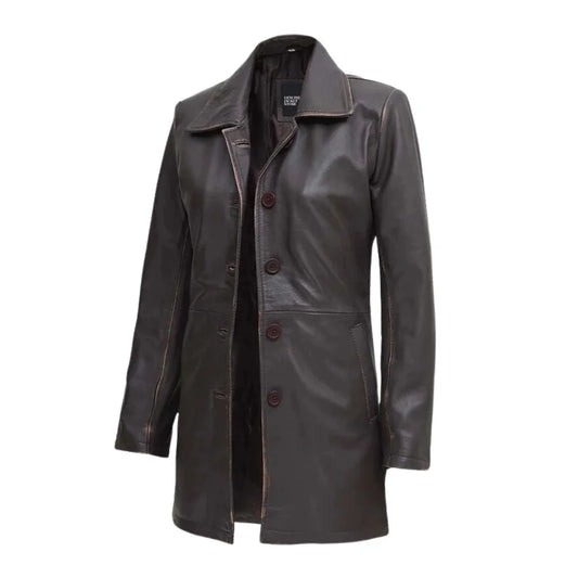 Women Vintage-Inspired Vintage Leather Coat