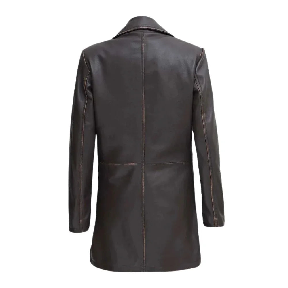 Women Vintage-Inspired Vintage Leather Coat