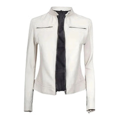 Women White Leather Jacket