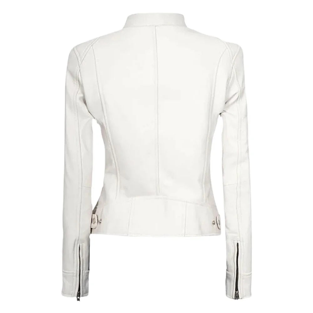Women White Leather Jacket