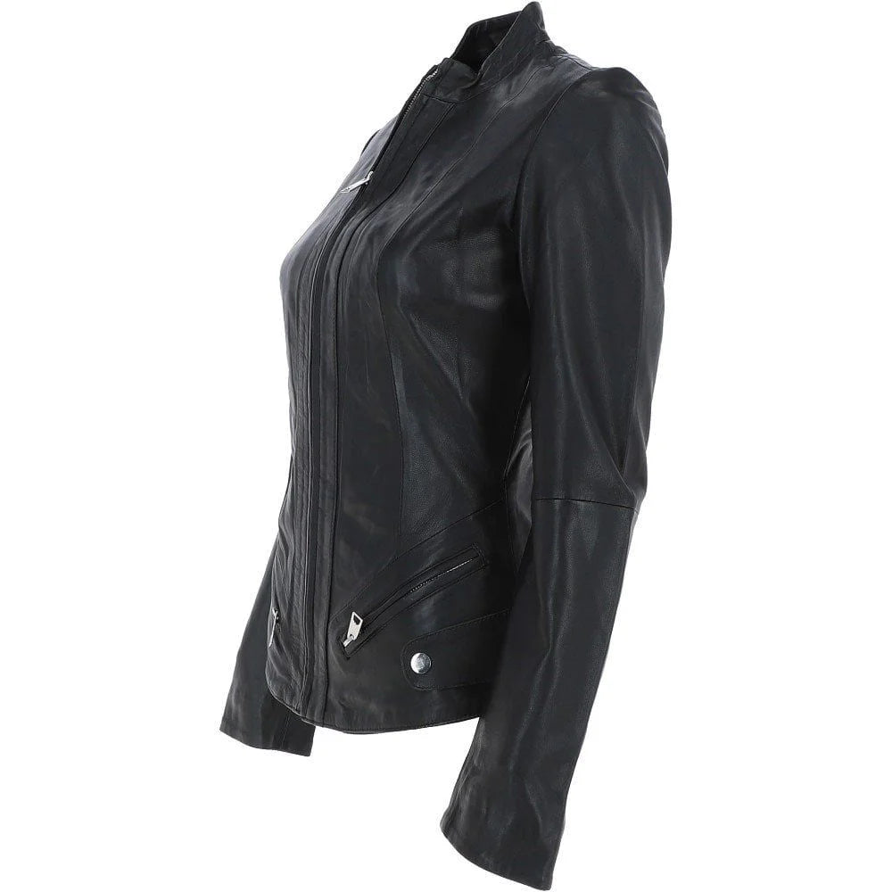 Women's Angled Zippers Black Leather Jacket