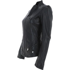 Women's Angled Zippers Black Leather Jacket