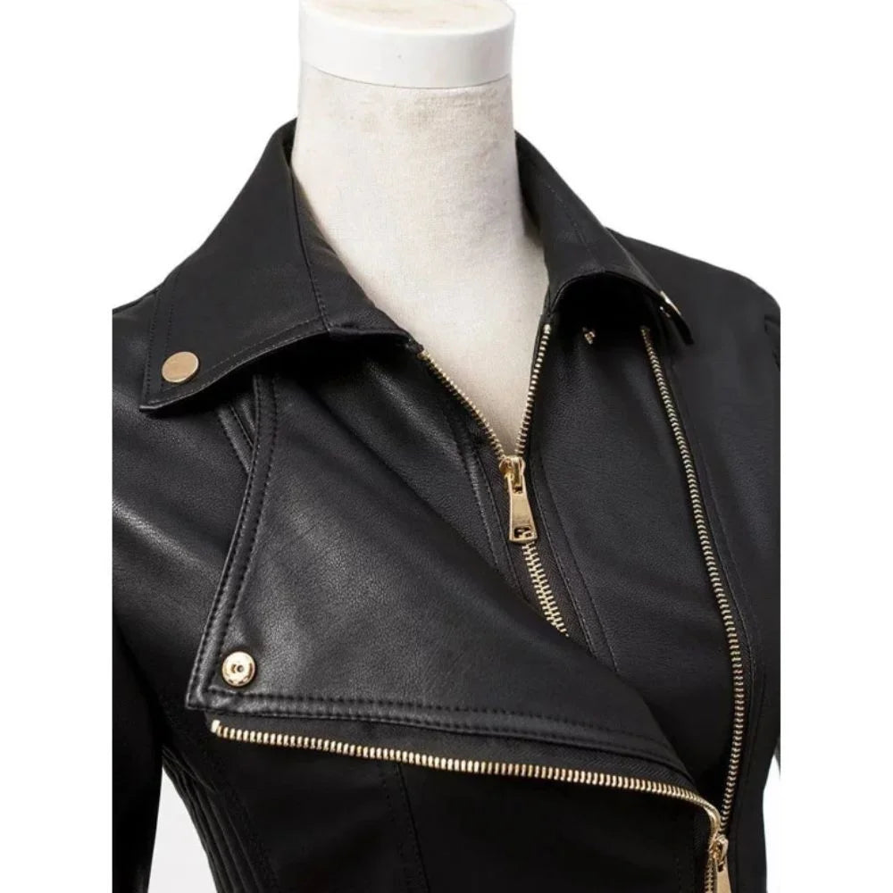 Women's Asymmetrical Quilted  Shoulder Black Leather Jacket