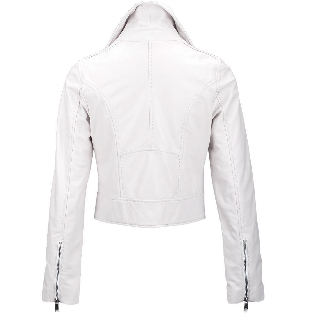 Women's Asymmetrical Zip White Leather Moto Jacket