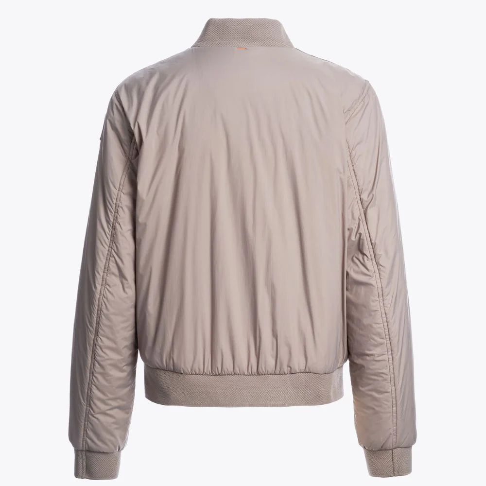 Women's Beige Bomber Jacket with Ribbed Trim