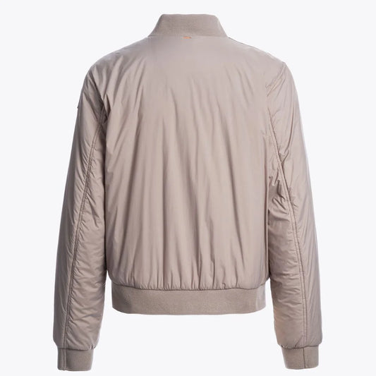 Women's Beige Bomber Jacket with Ribbed Trim