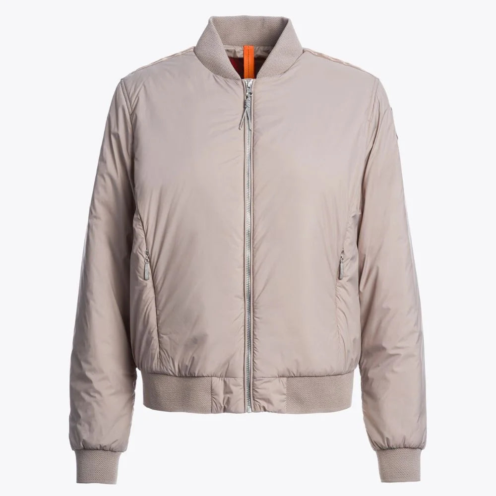 Women's Beige Bomber Jacket with Ribbed Trim