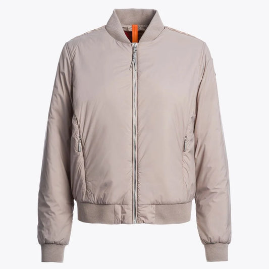 Women's Beige Bomber Jacket with Ribbed Trim