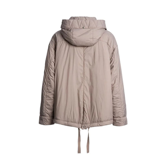 Women's Beige Hooded Puffer Jacket with Fleece Lining