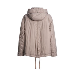 Women's Beige Hooded Puffer Jacket with Fleece Lining
