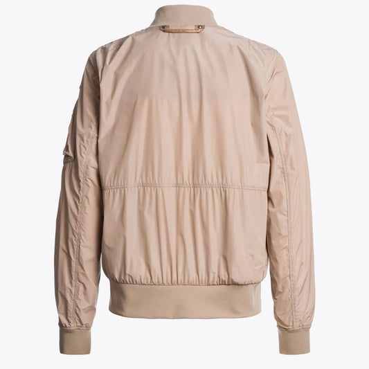 Women's Beige Bomber Jacket with Utility Pocket