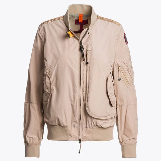 Women's Beige Bomber Jacket with Utility Pocket