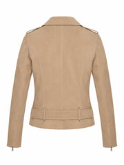 Women’s Belted Beige Suede Leather Jacket Back 