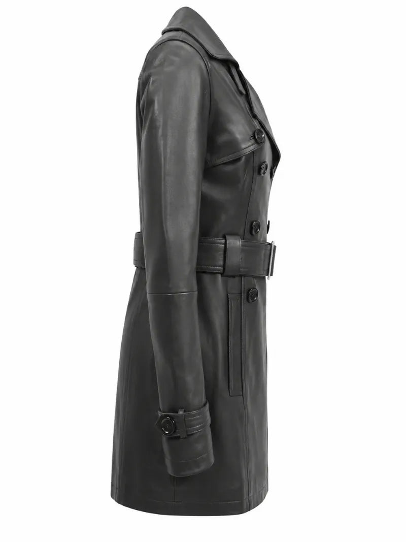 Women’s Belted Leather Trench Coat