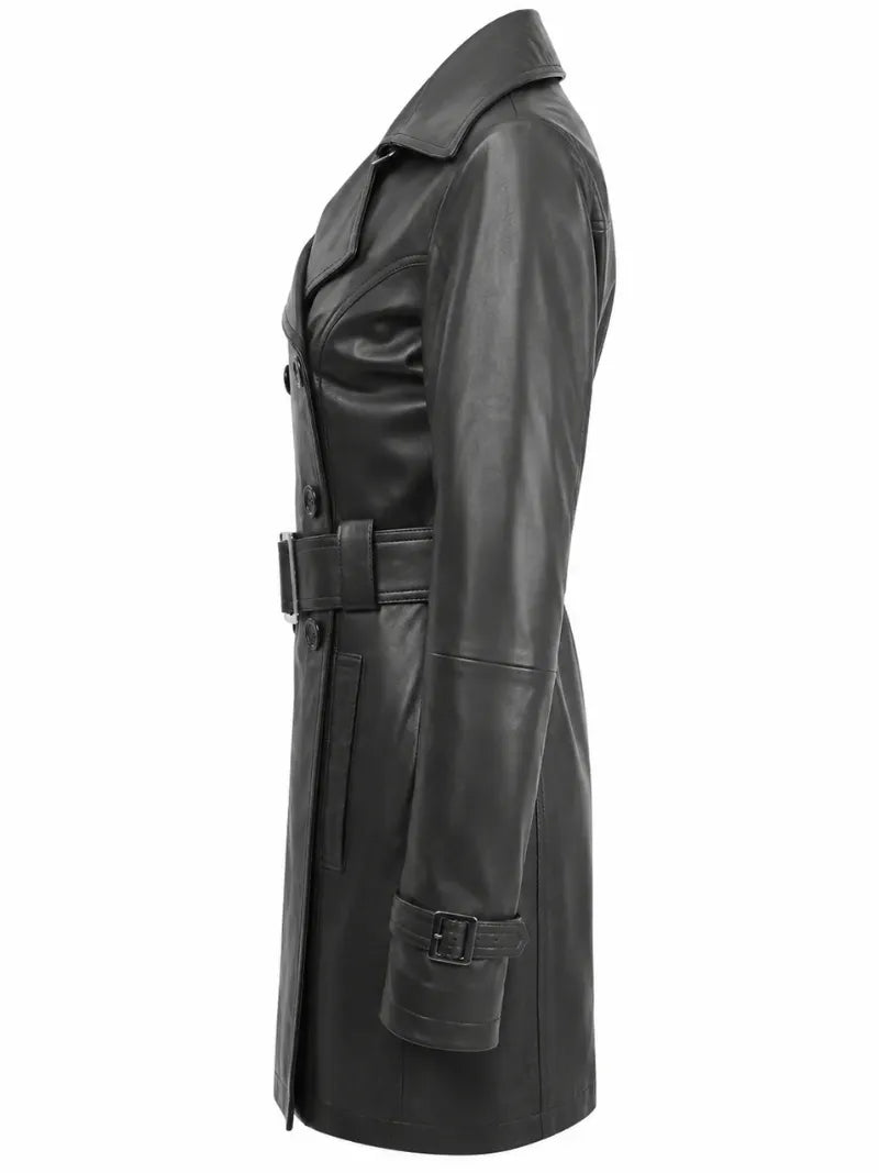 Women’s Belted Leather Trench Coat