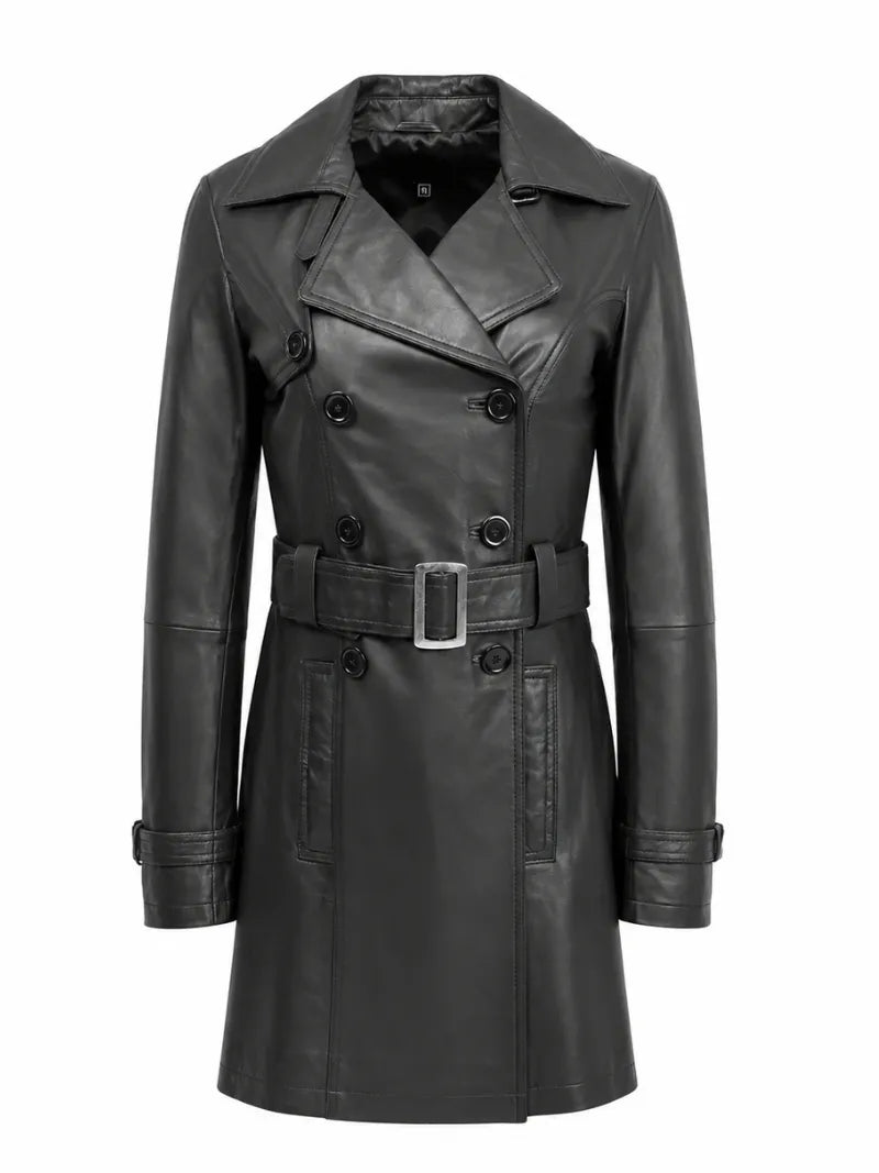 Women’s Belted Leather Trench Coat