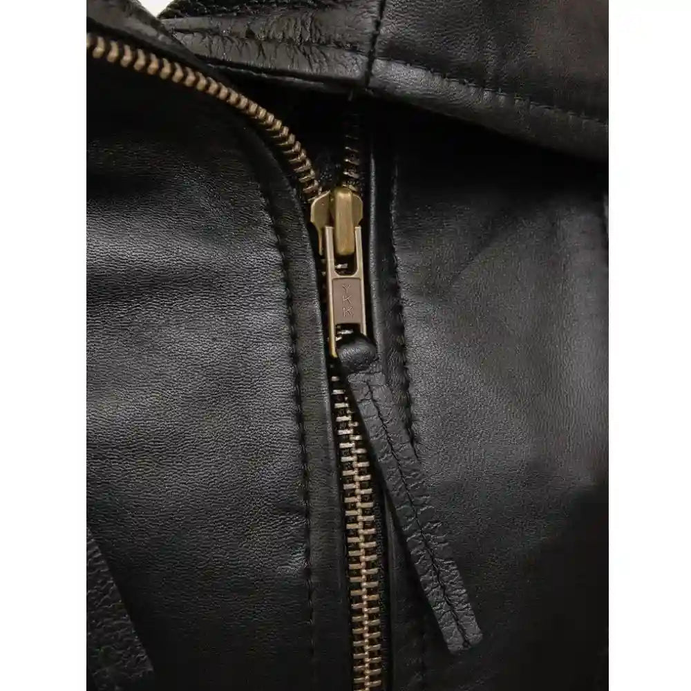 Women's Black Belted Leather Trench Coat