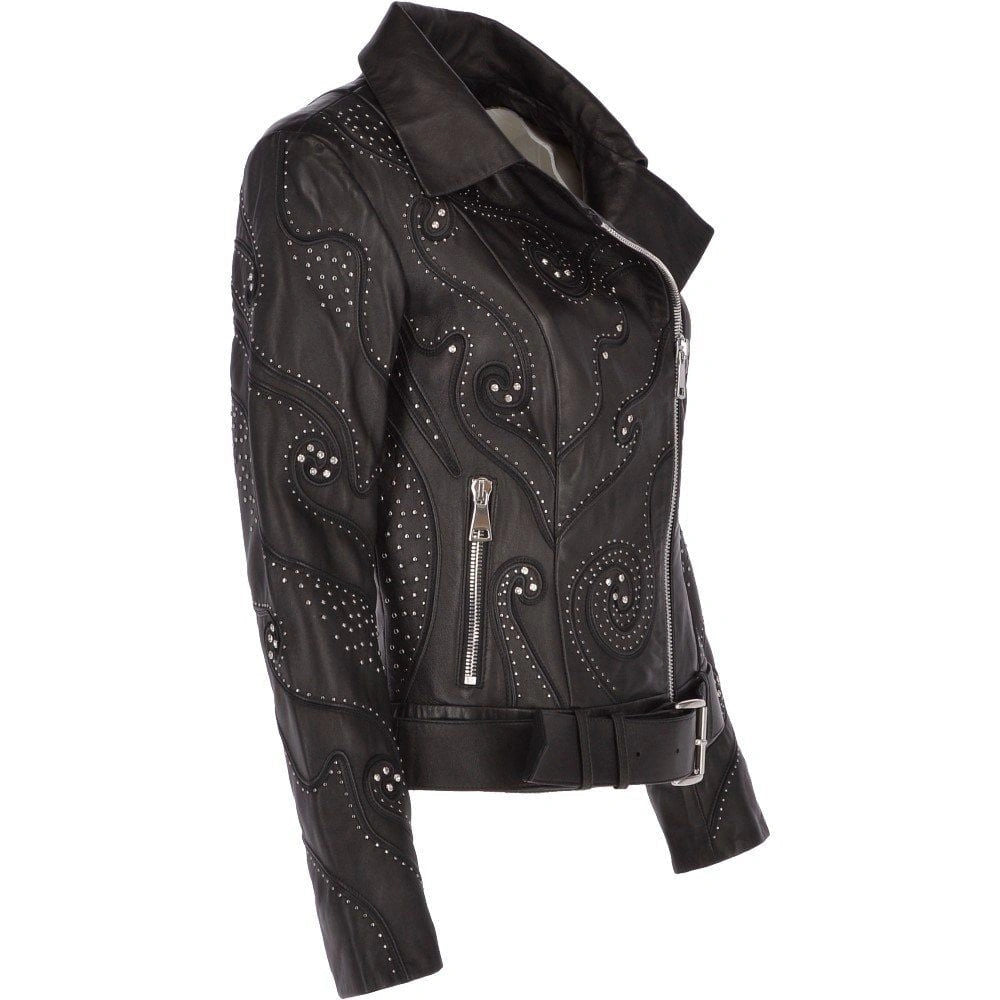 Women's Black Embellished Leather Jacket