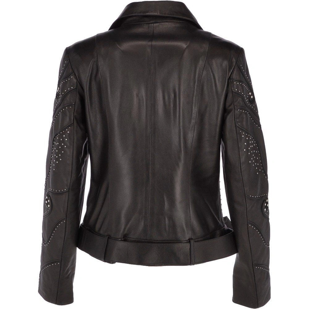 Women's Black Embellished Leather Jacket