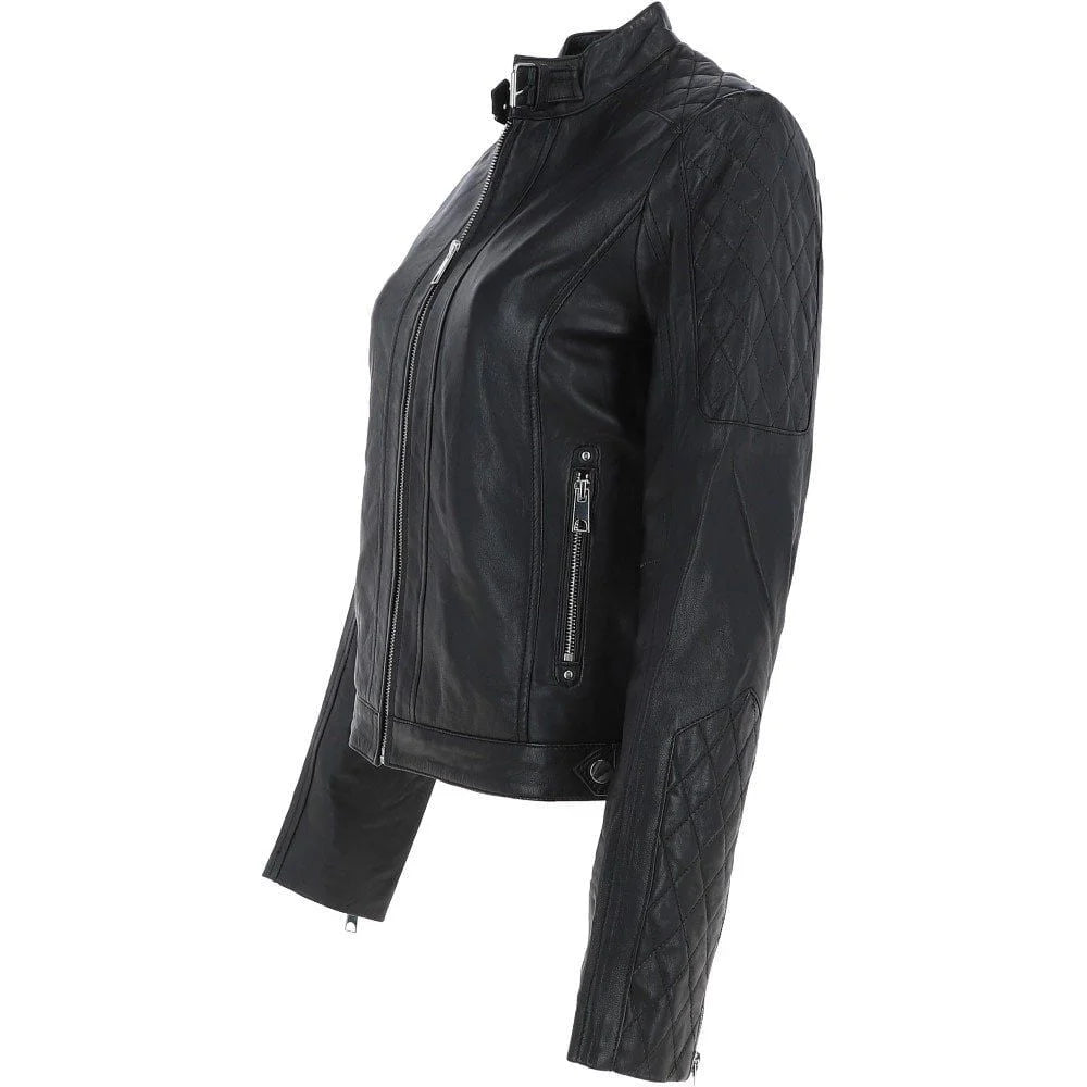 Women's Black Leather Quilted Classic Jacket