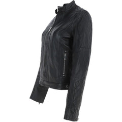 Women's Black Leather Quilted Classic Jacket