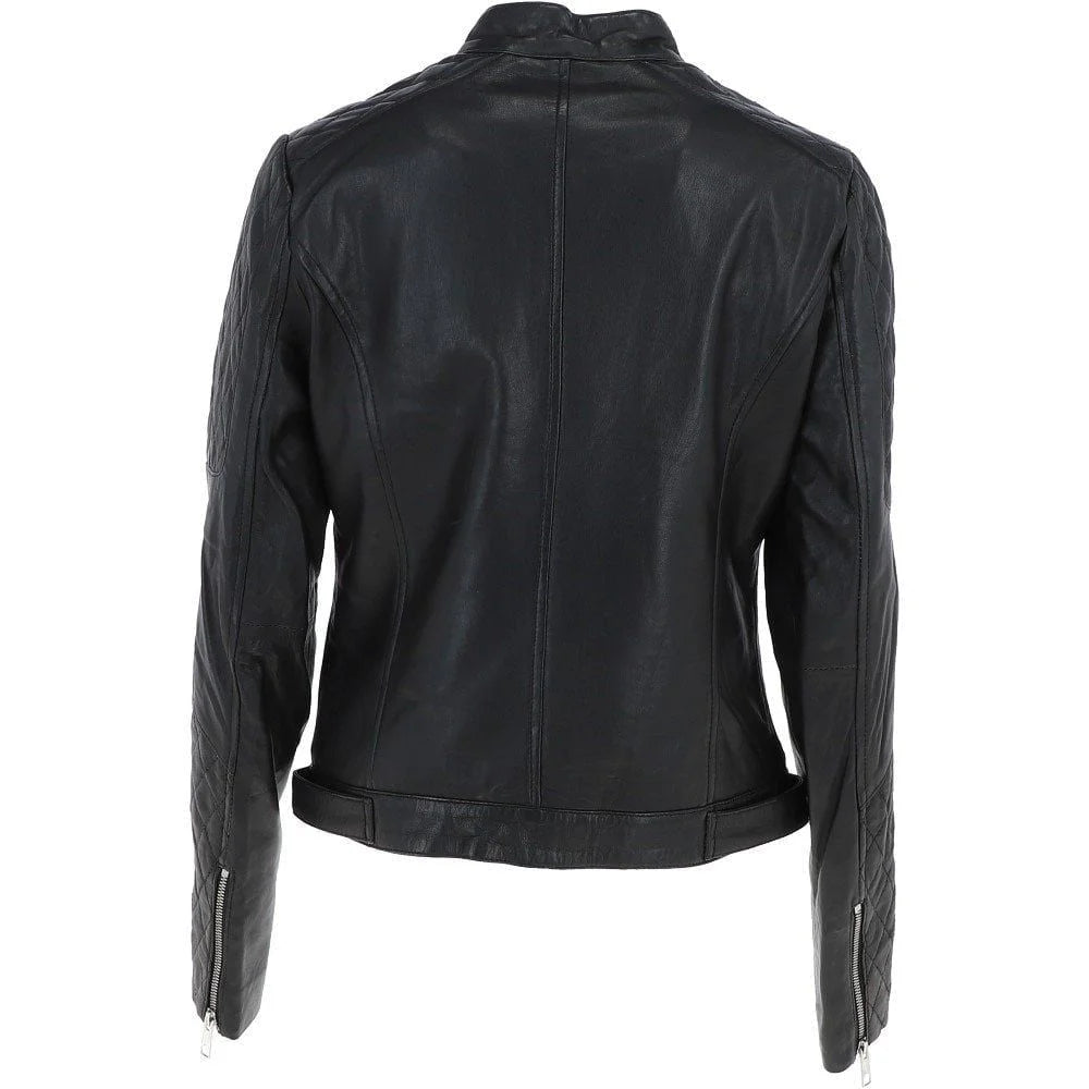 Women's Black Leather Quilted Classic Jacket